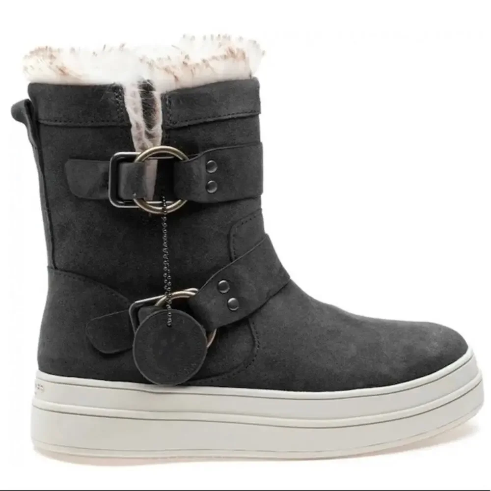 J/Slides NYC Nelly Gray Women Winter Boot Size 8.5 Suede Faux Fur Waterproof New